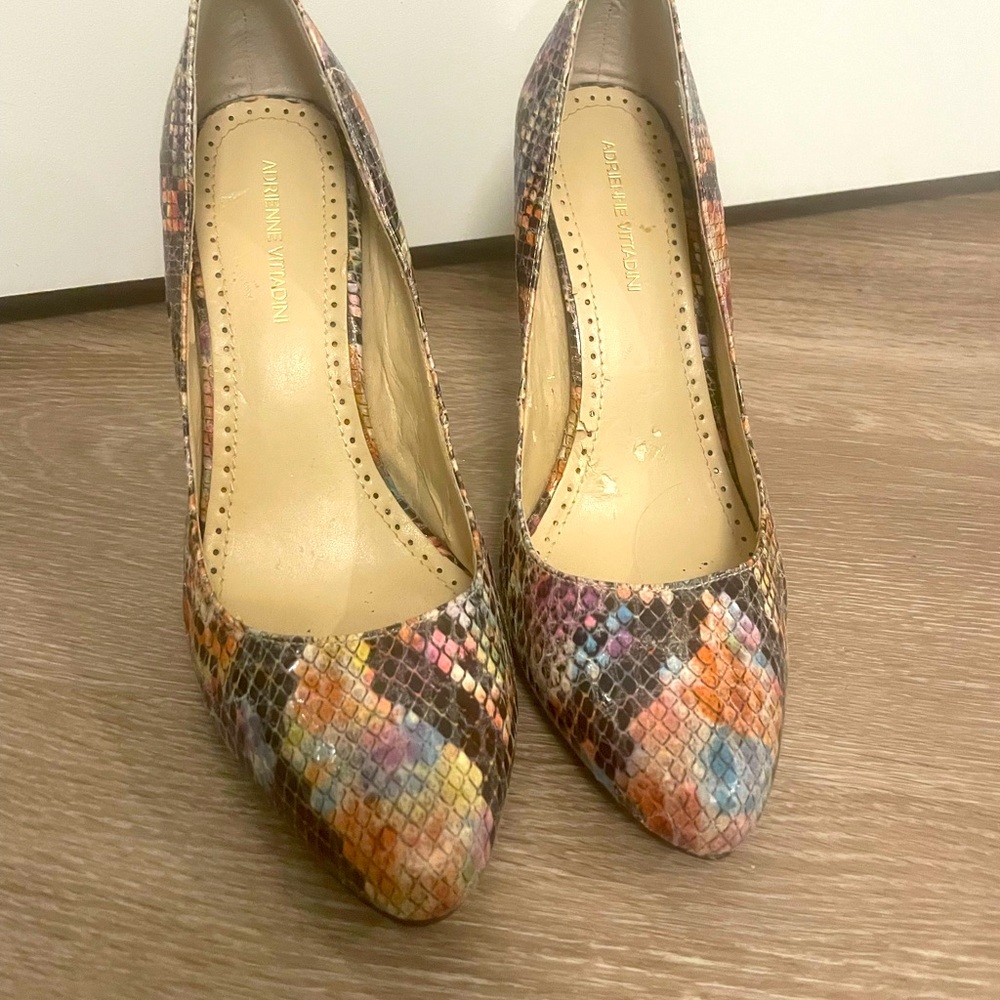 Multi-colored snakeskin pumps